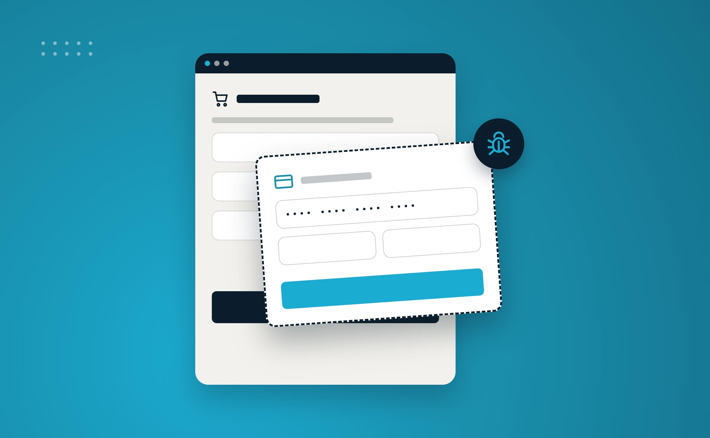 Fake payment form injected over a real online store checkout to capture customers' card details.
