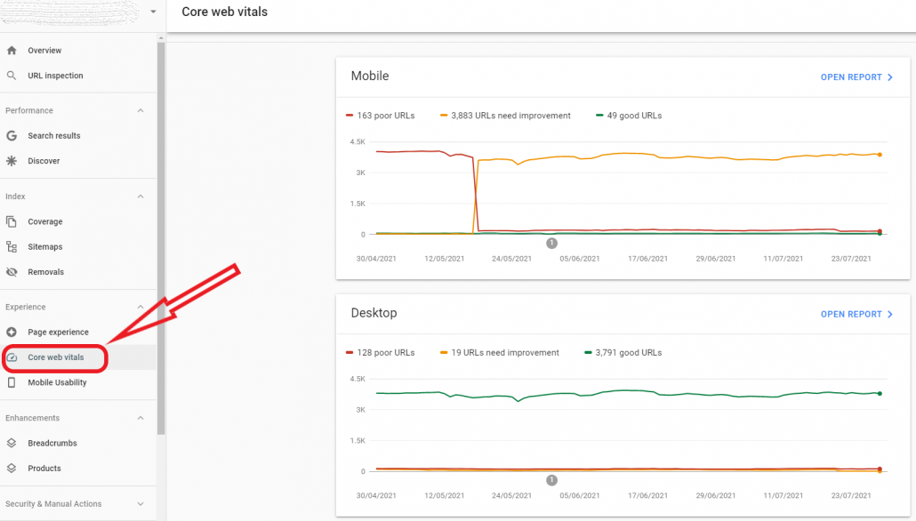 Core Web Vitals on Google Search Console